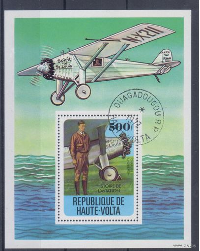 [64] Верхняя Вольта 1977. Авиация.Самолеты. Гашеный блок.