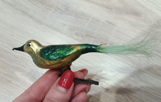 Елочные игрушки стекло, птичка, птица на прищепке