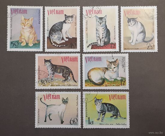 Марки. Вьетнам. 1979 год. кошки. фауна (8 марок)