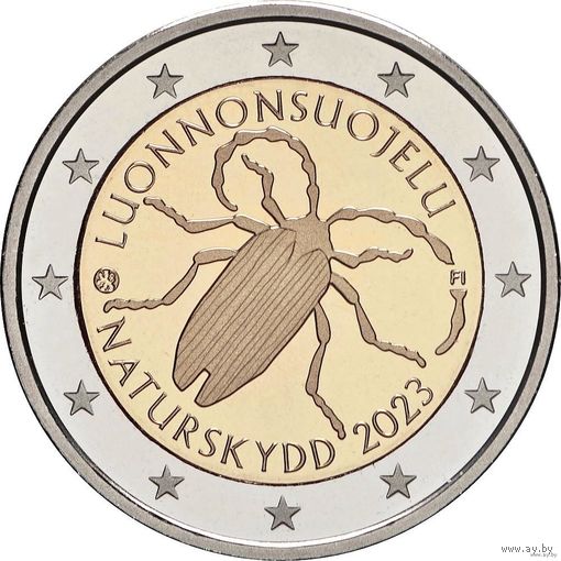 2 евро 2023 Финляндия 100 лет Первому закону Финляндии об охране природы Жук UNC из ролла