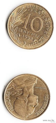 Монеты. Франция 10 сантим 1998 г.