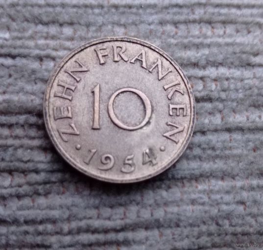 Werty71 Германия Саар Саарленд 10 франков 1954