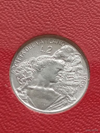 Ватикан. 2 лиры 1966 г. папа PAVLVS VI