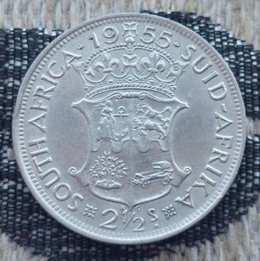 ЮАР 2 1/2 шиллинга 1955 года. Герб. Королева Елизавета. Серебро. Сторгуй за свою цену, предложи обмен! S30
