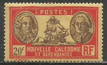 Новая Каледония. Лаперуз и Де Бугенвиль. Мореходы. Парусник L'Astrolabe. 1928г. Mi#167.