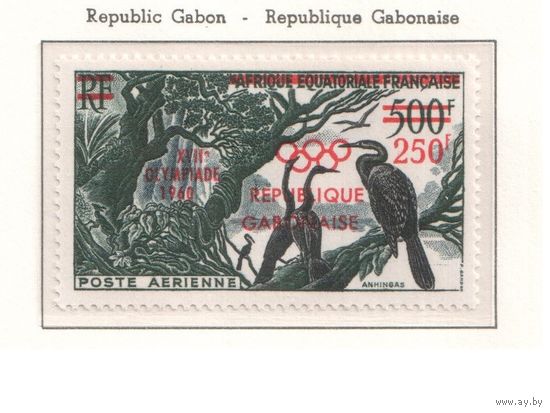 Габон-1960,(Мих.156)  , **  , Спорт,  ОИ-1960, Фауна, Птицы, Надп.(одиночка),