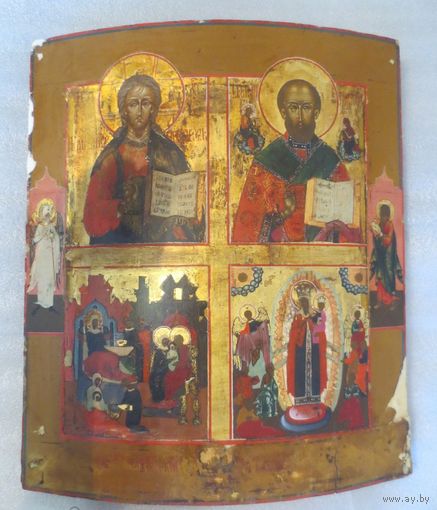 Икона Четырехчастная, 19 век, по Золоту! Ковчег. Красота! С рубля!