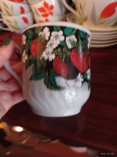 Чашка ссср, кружка с клубникой. Клубничка. Городницкий фарфоровый завод