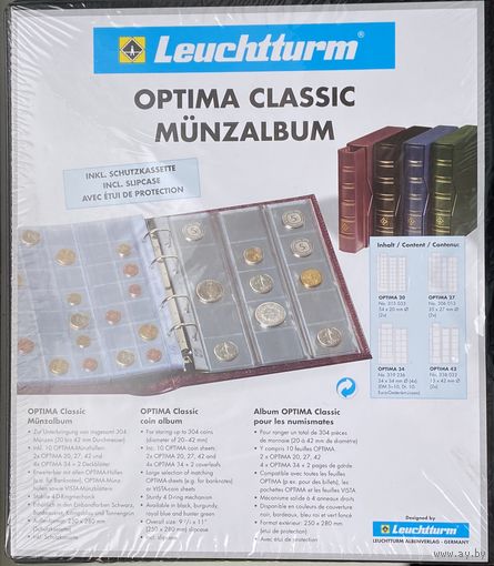 Альбом Leuchtturm Optima с шубером и 10 листами, синий. Новый. Германия