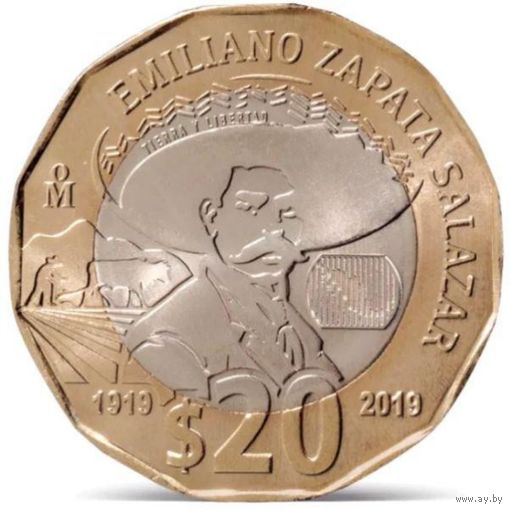 Мексика 20 песо 2019 100 лет со дня смерти Эмилиано Сапаты Саласара UNC