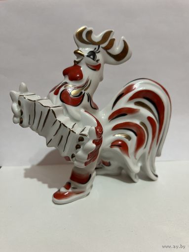 РЕДКАЯ! Статуэтка фарфоровая "Петушок с гармонью". ДФЗ