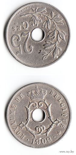 25 сантимов Бельгия 1909 года