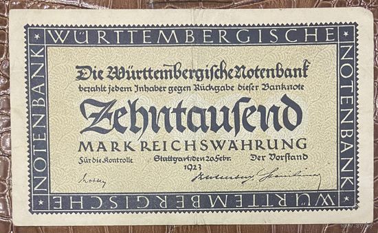 Банкнота 10000 марок 1923 год. Штутгарт. Веймарская республика