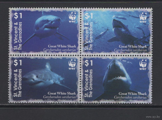 Сент-Винсент и Гренадины /Saint Vincent and the Grenadines 2006** Морская фауна Большая белая акула Квартблок