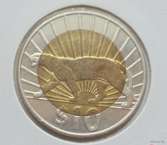 Уругвай 10 песо 2011 год пантера биметалл состояние холдер