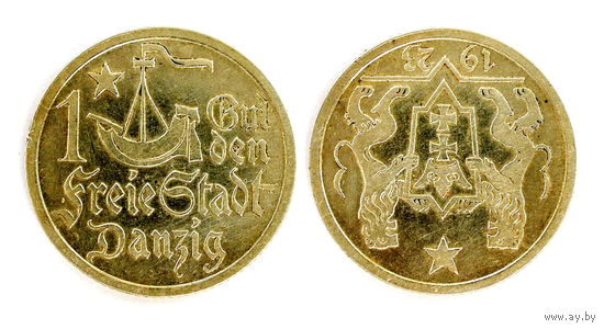 Монета 1 Гульден. 1923г. Данциг, серебро. Превосходная