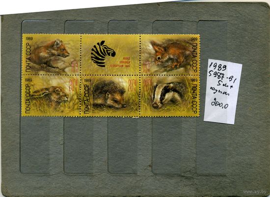 СССР, 1989, ЖИВОТНЫЕ ЗООПАРКОВ, серия 5м, сцепка ( на "СКАНЕ" справочно приведены номера и цены по ЗАГОРСКОМУ)