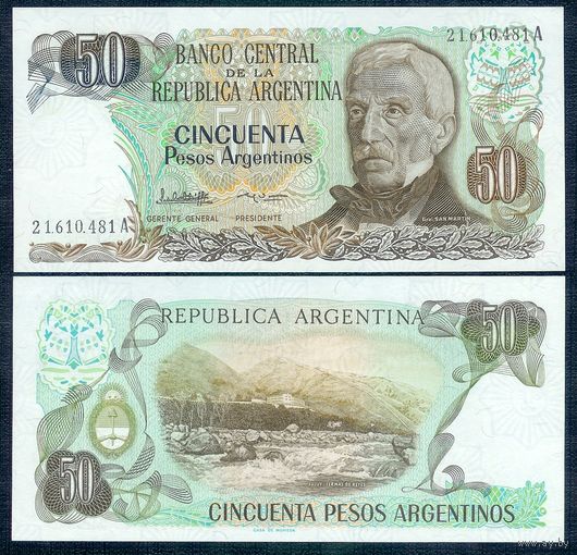 Аргентина 50 песо 1983 год, Р314а(2), UNC