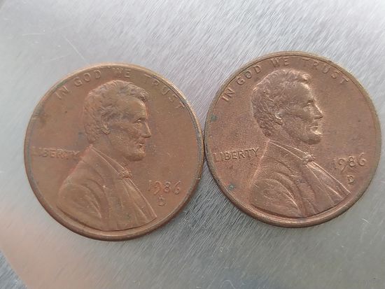 1 цент США 1986 года  буква D лот 6