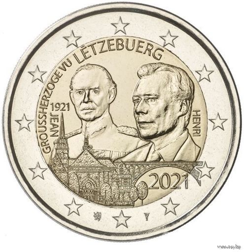 2 евро 2021 Люксембург 100 лет со дня рождения Великого Герцога UNC из ролла
