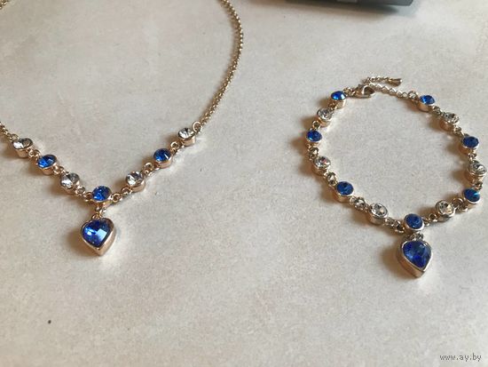 Набор Сапфировое сердце Колье+браслет Swarovski