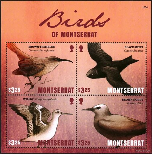 2016 Монтсеррат 1804-1807KL Птицы 12,00 евро