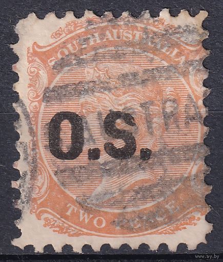 188.Aust. Великобритания. Австралийские штаты. Южная Австралия. Служебные. Виктория. Стандарт. Надпечатка O. S. 1874 г. 2p. Mi.#8.