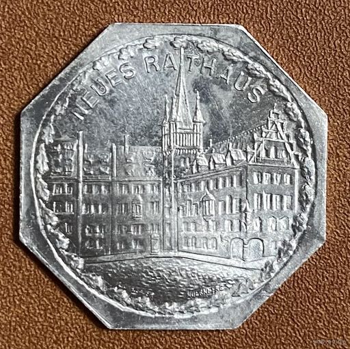 Германия Нюрнберг нотгельд 20 пфеннигов 1921 год. Новая ратуша. трамвайный жетон