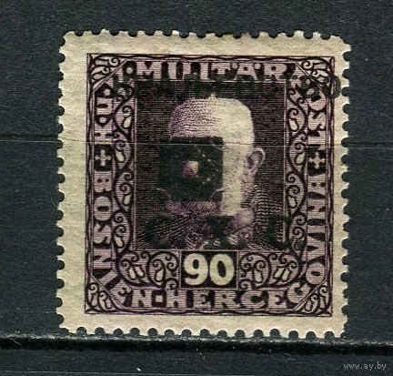 Государство словенцев, хорватов и сербов (Босния и Герцеговина) - 1919 - Надпечаткой КРАЛЕВСТВО С.Х.С. на 90H - [Mi.45A] - 1 марка. MH.  (Лот 10JB)-TG3P56