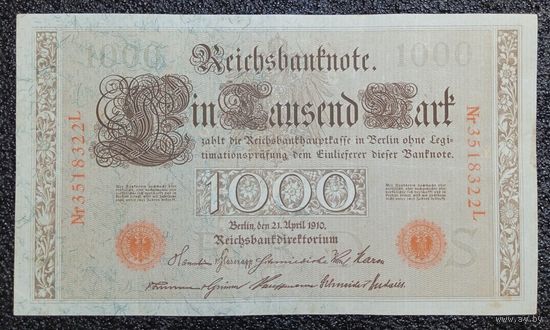 1000 марок Германия 1910 г. (красная печать)