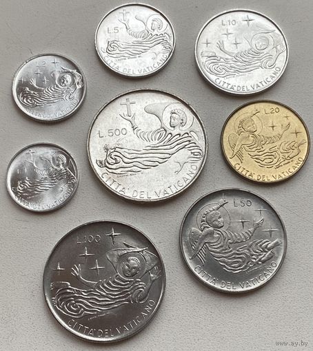 Ватикан 1, 2, 5, 10, 20, 50, 100, 500 лир 1969 г. Комплект 8 монет с серебром