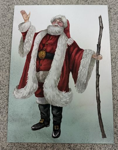 Открытка Дед Мороз с посохом-палкой чистая