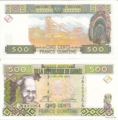 Гвинея 500 франков образца 1998 года UNC p36(2-2) серия FB