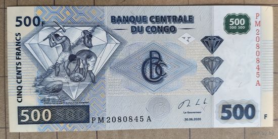 Конго (ДР) 500 франков 2020 г., P:96, надпечатка см. в описании