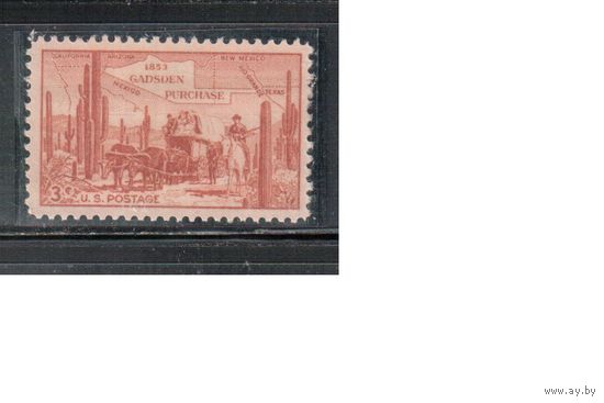 США-1953, (Мих.648),  **   , Покупка Гадсдена, Мексика, Карта (одиночка)