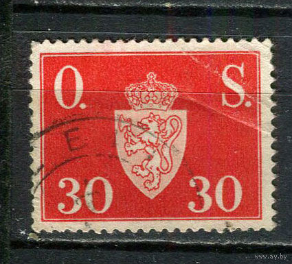 Норвегия - 1951/1952 - Герб 30ore. Dienstmarken - (есть помятость) - [Mi.64d] - 1 марка. Гашеная.  (Лот 19JB)-TG3P56