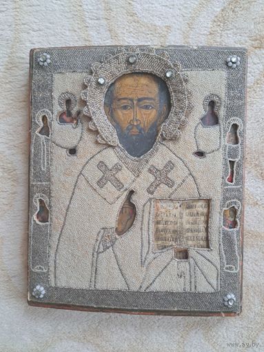 Икона Николай Чудотворец.  Бисер. Ветка.