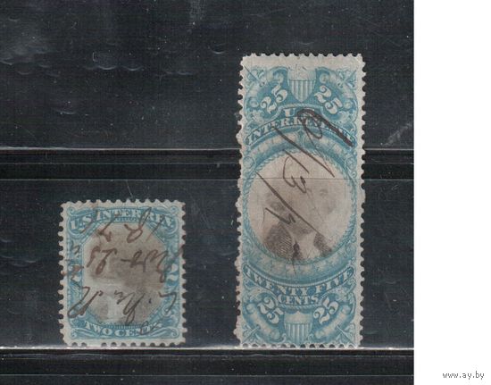 США-1871(Скотт. R104,R112) , гаш. , REVENUE, Налоговые марки, Президенты, Вашингтон, 2-й выпуск