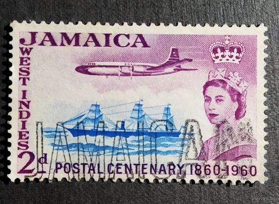 Марка Ямайка 1960 год 100-летие почтовой службы Ямайки