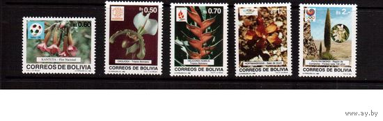 Боливия-1989(Мих.1096-1100)  , **  , Спорт, Футбол, ЧМ-1990, ОИ-1988, Цветы(полная серия)
