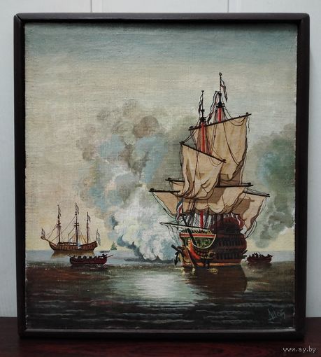 "Пушечный залп". Холст, масло. Размеры: 31 Х 27 см.