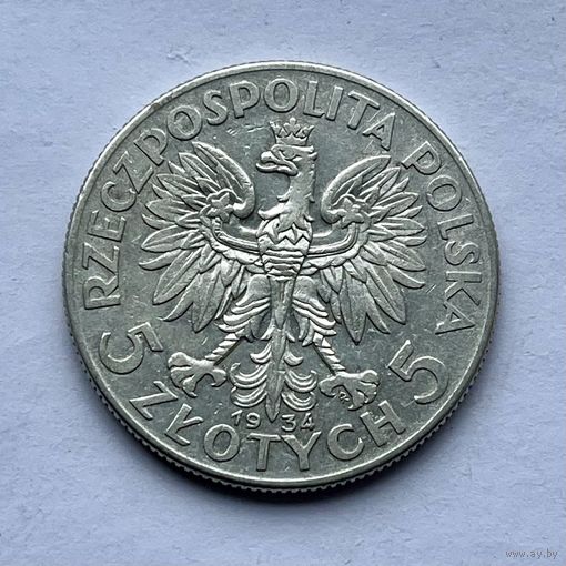Монета серебро Польша 5 злотых 1934 год Ядвига ОТЛИЧНЫЕ