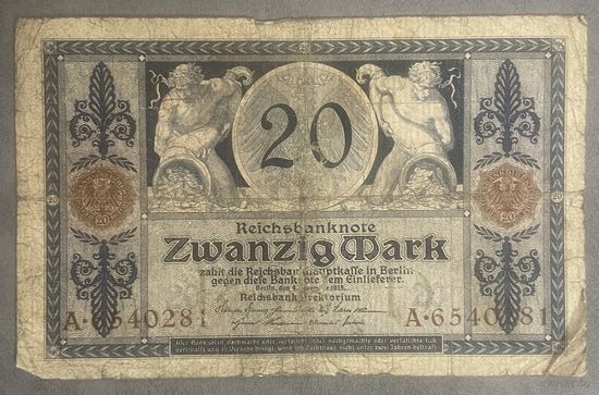 Банкнота 20 марок 1915 год. Германская империя.