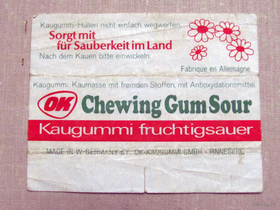 01-279 Обертка фантик от жевачки жевательной резинки OK Chewing Gum Sour Германия 1970-е