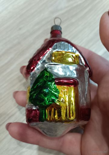 Елочные игрушки, стекло, домик, дом ГДР