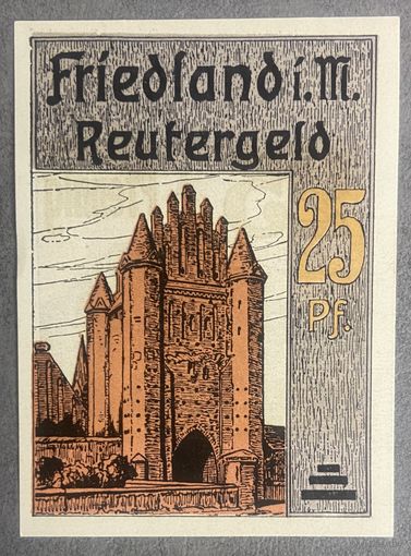 Нотгельд Фридланд 25 пфеннигов 1922 год. Веймарская республика.