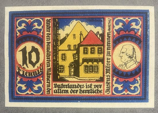 Нотгельд , 10 пфеннигов, Оснабрюк 1921год Веймарская республика