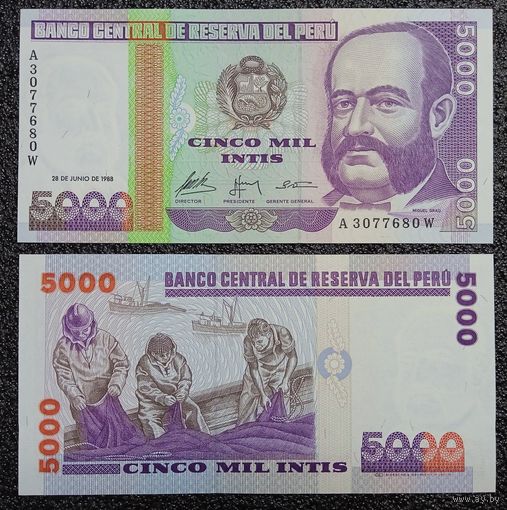 5000 инти Перу 1988 г. UNC