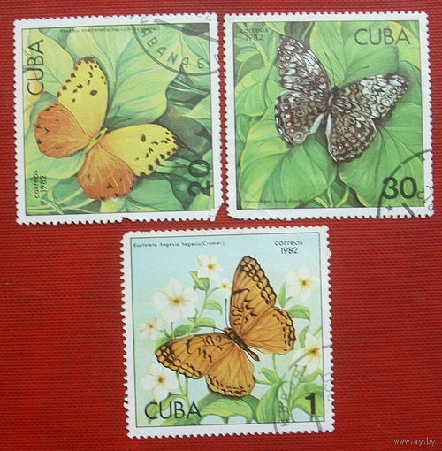Куба. Бабочки. ( 3 марки ) 1982 года. 5-4.