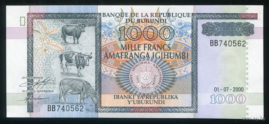 Бурунди 1000 франков  2000 г. P 39c. Серия BB. UNC